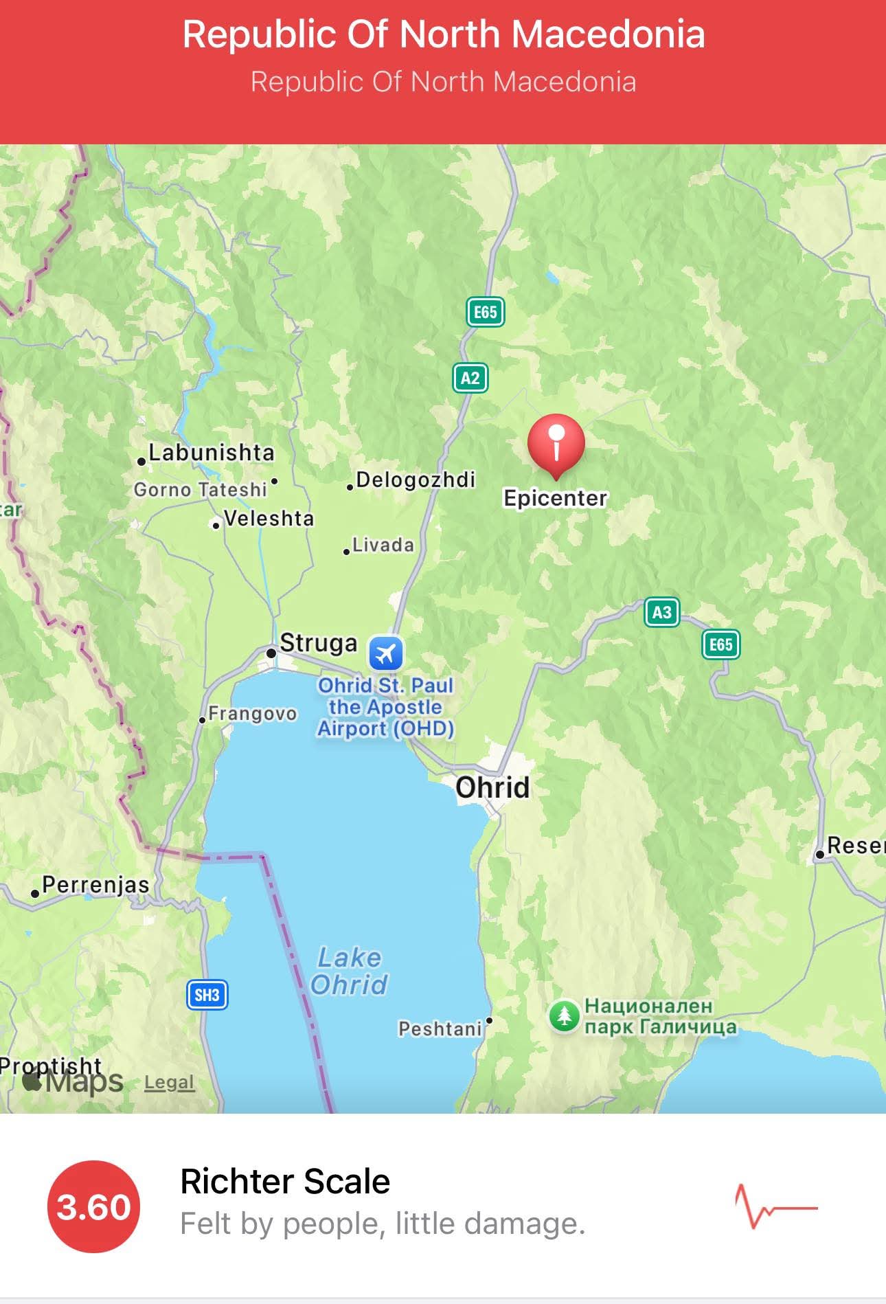 Земјотрес од 3.6 степени  ја стресе Струга